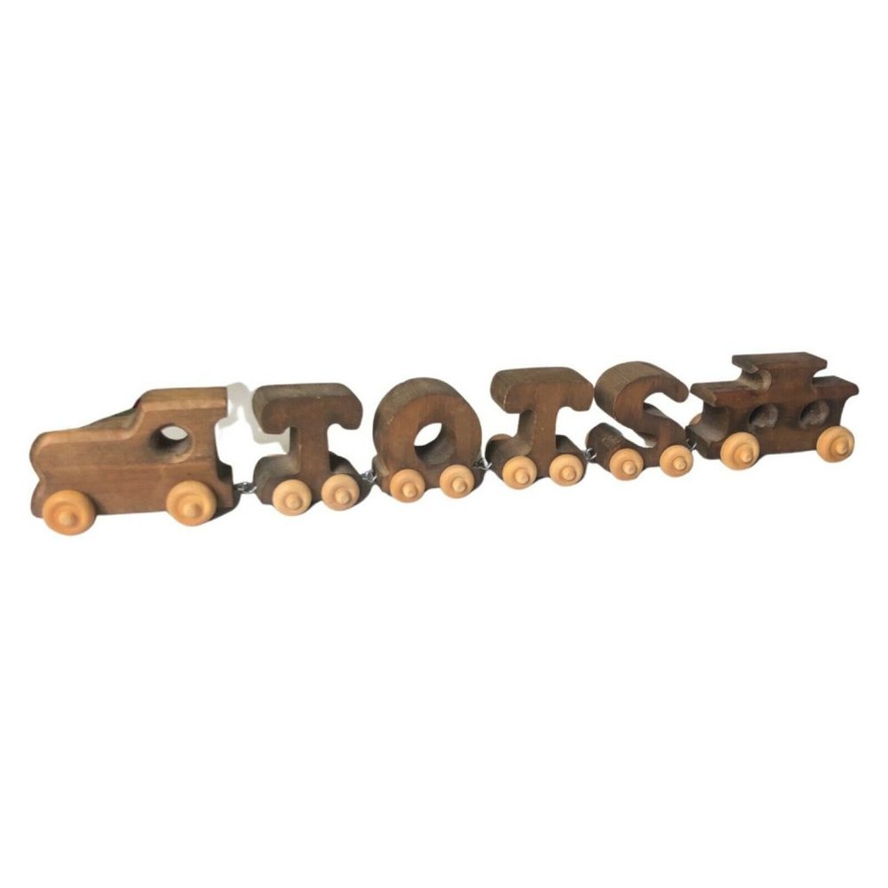 Hand Carved Wooden Toy Train Set with "SCOTT" or "TOTS" letters